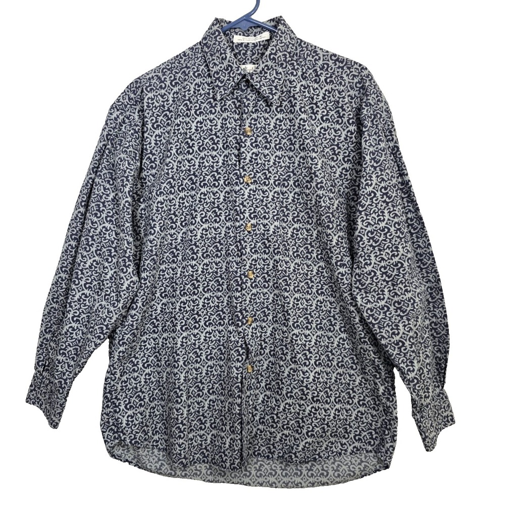 Perry Ellis Men's Portfolio Shirt Size M Long Sleeve Ornate Floral Damask Print